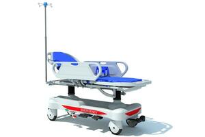 maca carrinho médico equipamento 3d Renderização em branco fundo foto