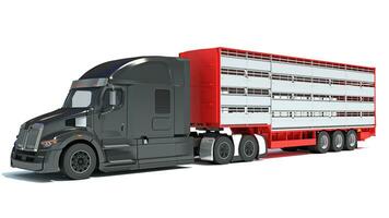 caminhão com gado animal transportador reboque 3d Renderização em branco fundo foto