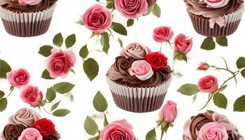 ai gerado bolos de copo com rosas em uma branco fundo foto