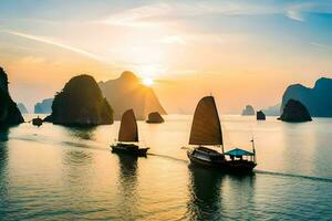 Halong baía, Vietnã. gerado por IA foto