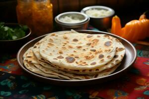 ai gerado culinária charme caseiro roti chapati convida uma reconfortante jantar experiência foto