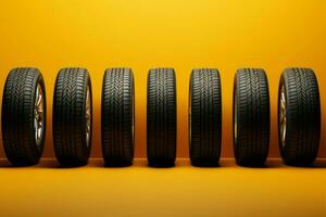 ai gerado vibrante alinhar amarelo fundo acentuado de uma preciso linha do pneus foto