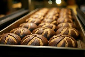 ai gerado tentador matriz chocolate biscoitos exibido para venda às local loja foto