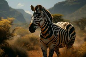 ai gerado zebras elegância uma detalhado retrato no meio a exuberante floresta foto