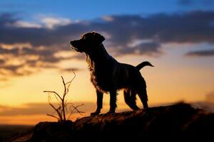 ai gerado uma canino silhueta contra a configuração Sol cria uma pitoresco cena foto