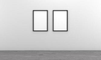 Maquete de dois quadros vazios pretos na parede cinza foto