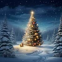 ai gerado Natal abeto árvore dentro Nevado inverno ai gerado foto