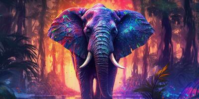 ai gerado colorida elefante ilustração com brilho efeito. generativo ai foto