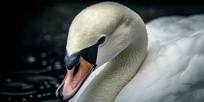 ai gerado fechar acima do uma branco cisne com lindo olhos. generativo ai foto