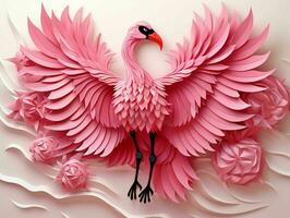 ai gerado lindo flamingo ilustração com papel arte estilo. generativo ai foto