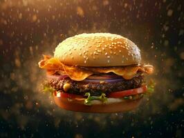 ai gerado uma delicioso hamburguer com universo fundo. Hamburger. ai generativo foto