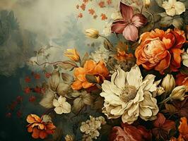 ai gerado lindo florescendo flores ilustração dentro vintage arte estilo. exótico floral fundo. generativo ai foto
