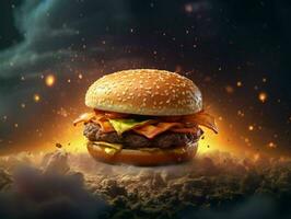 ai gerado uma delicioso hamburguer com universo fundo. Hamburger. ai generativo foto