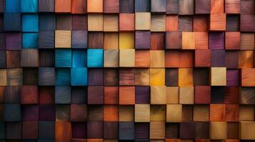 ai gerado colorida de madeira quadra peças, lindo madeira fibra foto