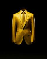 ai gerado elegante amarelo masculino terno isolado em Preto fundo. generativo ai foto