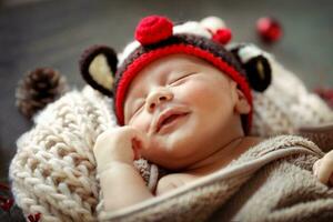 pequeno bebê dormindo dentro Natal traje foto