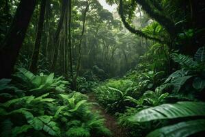 ai gerado denso selva com exuberante vegetação foto