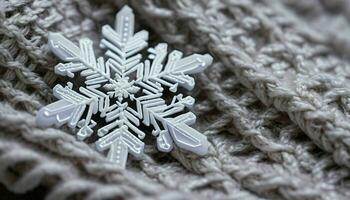 ai gerado floco de neve em tricotado suéter foto