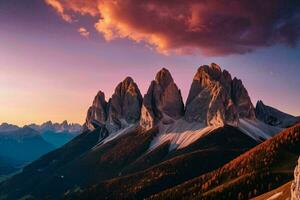 ai gerado pôr do sol sobre dolomite picos foto