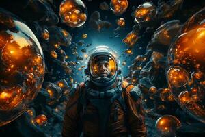 ai gerado astronauta em uma futurista fundo. foto