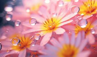 ai gerado água gotas em a Rosa flor pétalas com cópia de espaço para texto foto