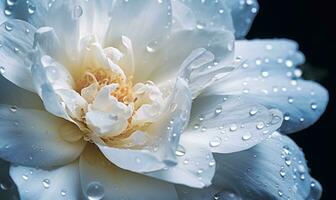 ai gerado lindo branco peônia flor com água gotas em pétalas. foto