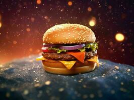 ai gerado uma delicioso hamburguer com universo fundo. Hamburger. ai generativo foto