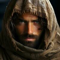 ai gerado retrato do masculino árabe homens com lenço de cabeça. generativo ai foto