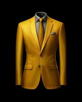 ai gerado elegante amarelo masculino terno isolado em Preto fundo. generativo ai foto