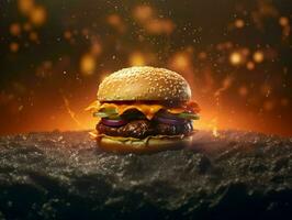 ai gerado uma delicioso hamburguer com universo fundo. Hamburger. ai generativo foto