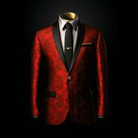 ai gerado luxo e elegante vermelho masculino terno com abstrato motivo isolado em Preto fundo. generativo ai foto