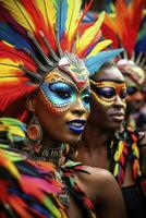 ai gerado mulheres tendo Diversão às carnaval. generativo ai foto