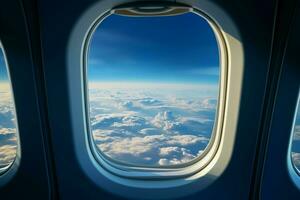 ai gerado horizonte tela de pintura panorâmico céu Visão a partir de a avião janela foto
