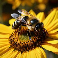 ai gerado naturezas beleza fechar-se abelha em uma girassol para social meios de comunicação postar Tamanho foto