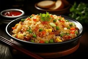 ai gerado saudável deleite ásia refeição, frito arroz com uma misturar do legumes foto