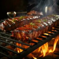 ai gerado delicioso churrasco cena fechar-se do chiando costelas em a grade para social meios de comunicação postar Tamanho foto