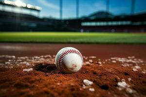 ai gerado giz forrado beisebol campo interno, esportivo energia em a campo foto