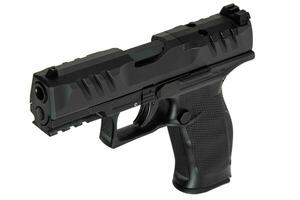 moderno semiautomático pistola isolar em uma branco fundo. armamento para a exército e polícia. de cano curto arma foto