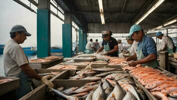 ai gerado fresco peixe para venda às a mercado foto