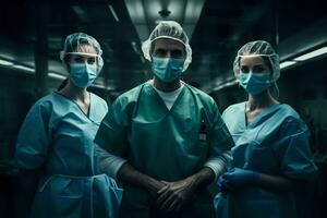 ai gerado médicos e enfermeiras dentro especial equipamento vestindo médico roupas. generativo ai foto