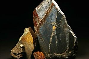 ai gerado samarskita é uma raro precioso natural pedra em uma Preto fundo. ai gerado. foto
