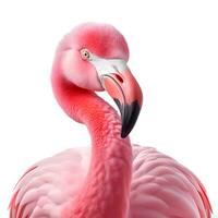 ai gerado flamingo pássaros em branco fundos fechar-se. rosto inteiro foto