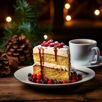 ai gerado copo do quente chocolate beber com caseiro tradicional torta foto