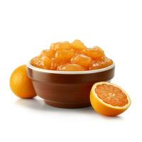ai gerado laranjas geléia dentro prato com laranjas frutas foto