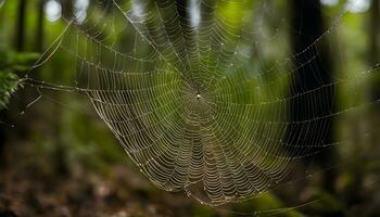 ai gerado uma aranha rede dentro a floresta foto