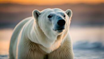 ai gerado uma polar Urso é em pé dentro a água foto