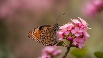 ai gerado borboleta em Rosa flores foto