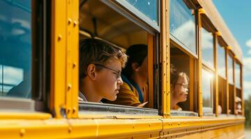 ai gerado escola ônibus carregando crianças para Alto escola foto