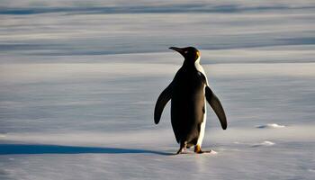 ai gerado uma pinguim em pé dentro a neve foto