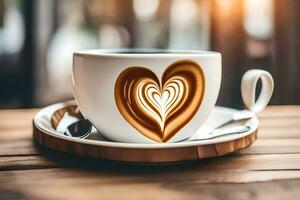 ai gerado café copo com coração forma dentro a espuma foto